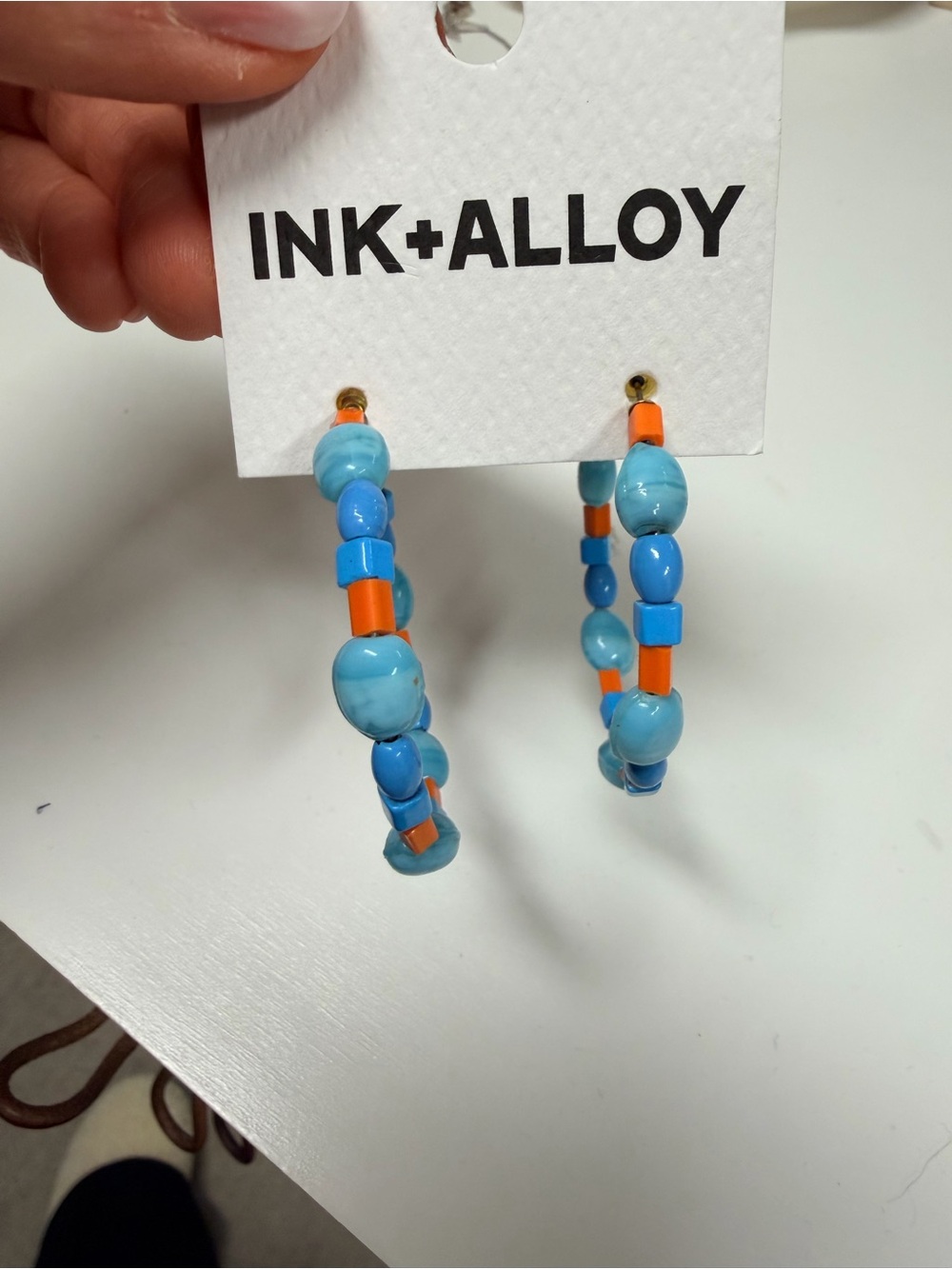 INK + ALLOY Turquoise & Orange Beaded Hoop Earrings